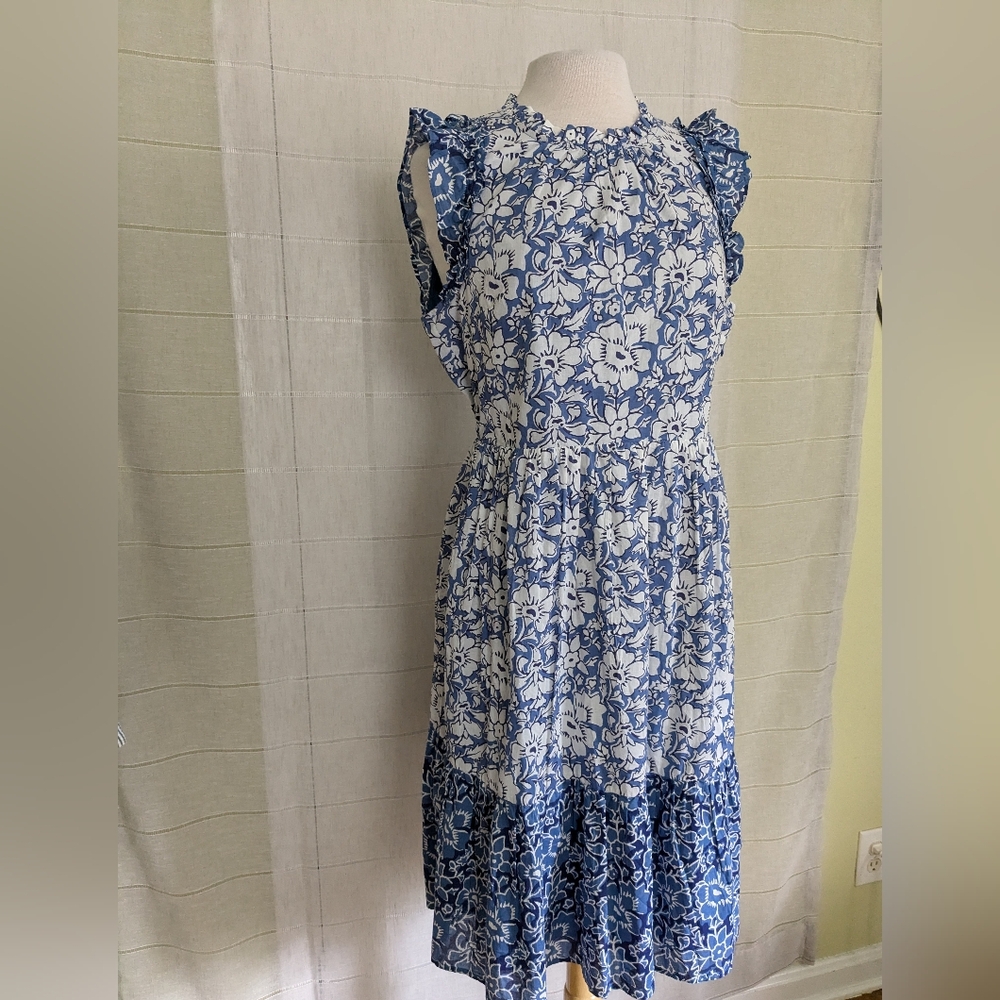 J. Crew Factory Blue and White Floral Midi Dress